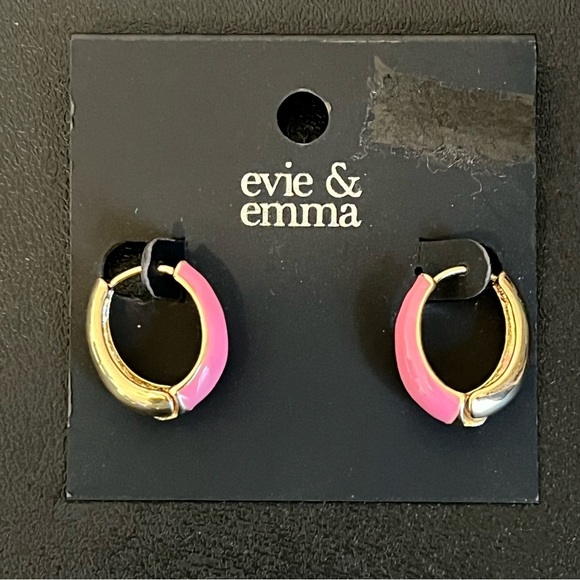 Crown & Ivy Gold Tone and Pink Huggie Small Hoop Earrings New - Picture 1 of 7